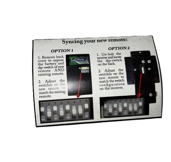 INFO CARD - REMOTE CONTROL DIP SWITCHES