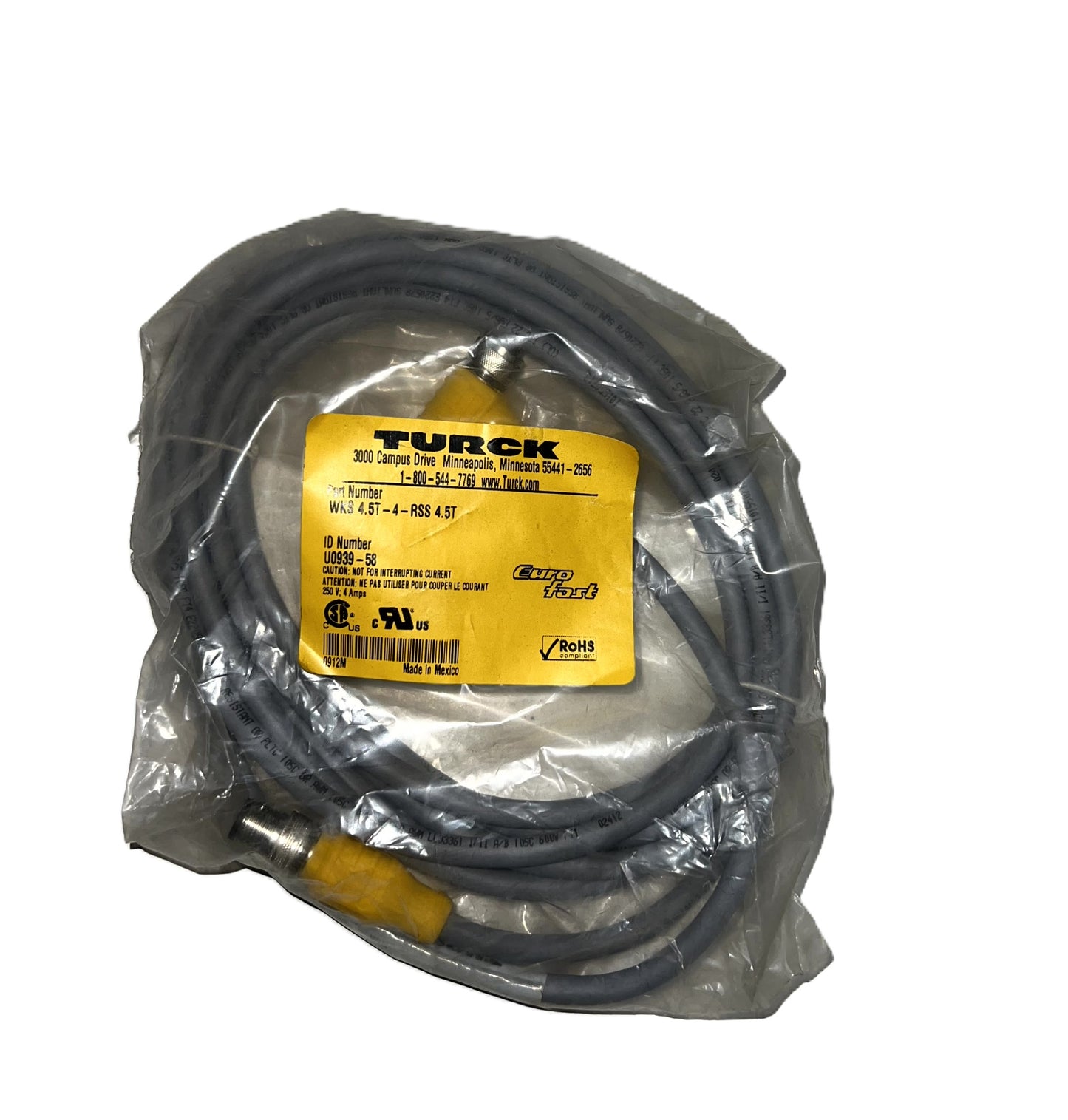 CABLE, 5 PIN M12, SHIELDED, 4 METER EXTENSION, RTF