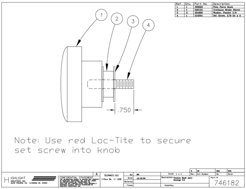 TENSION KNOB ASS'Y FOR SYNERGY 0.5