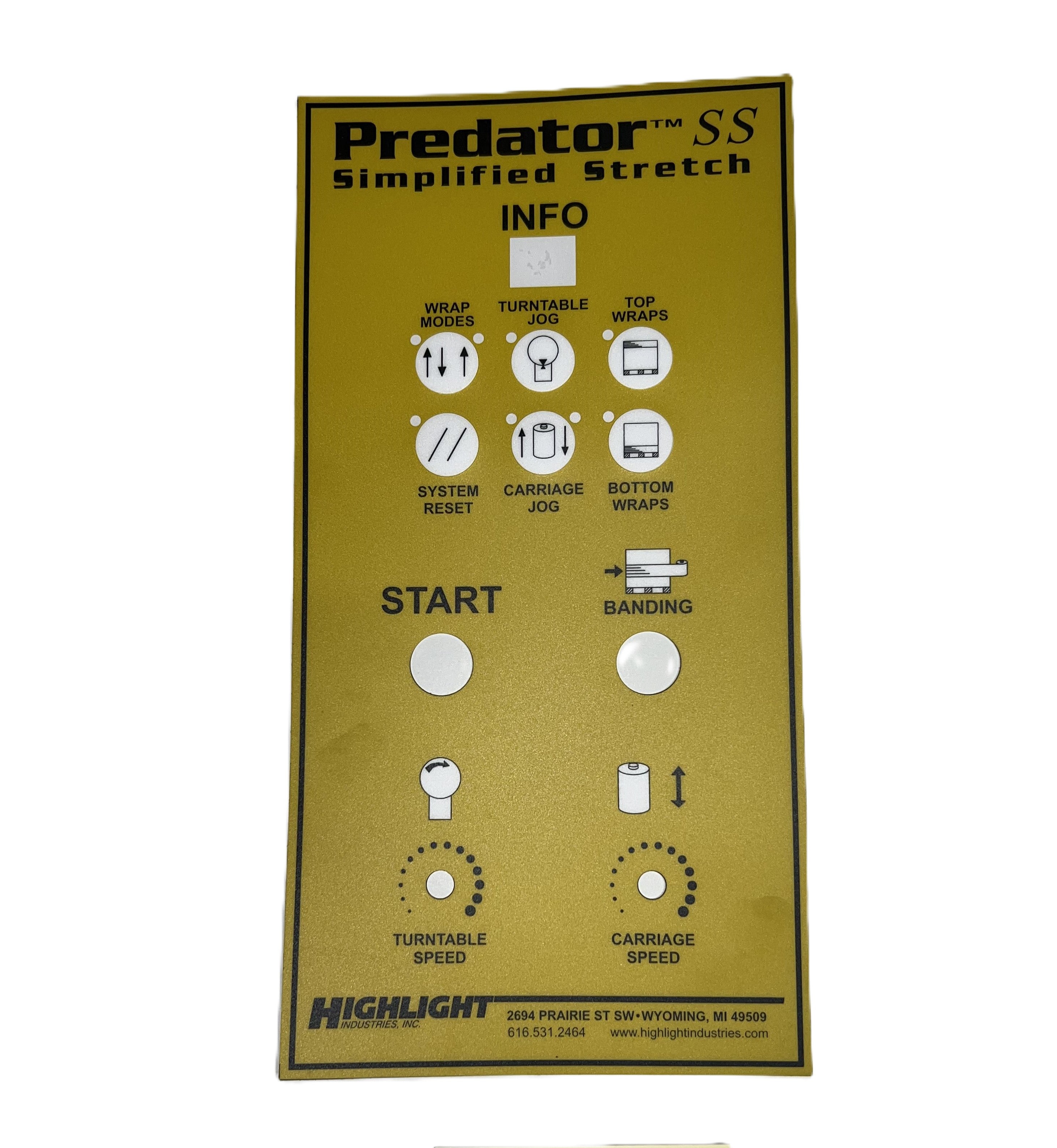LABEL, PREDATOR SS FRONT PANEL LABEL, YELLOW – Highlight Industries